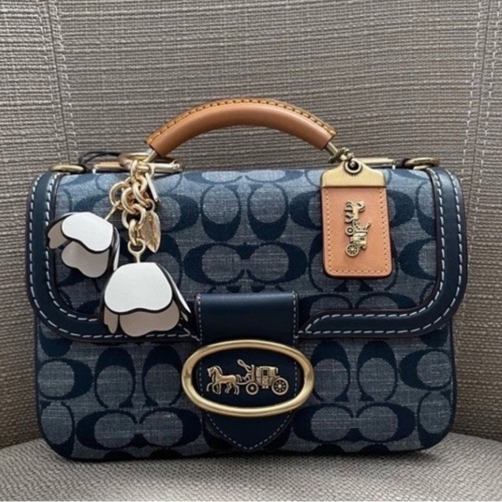 Coach Riley Top Handle 22 bag In Signature Chambray Denim Multi New